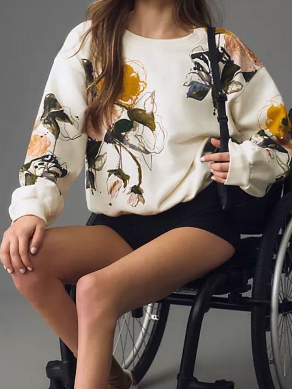 Anthropologie Long Sleeve Sweatshirt Niki Bubble New Large Ivory Floral - Picture 3 of 13